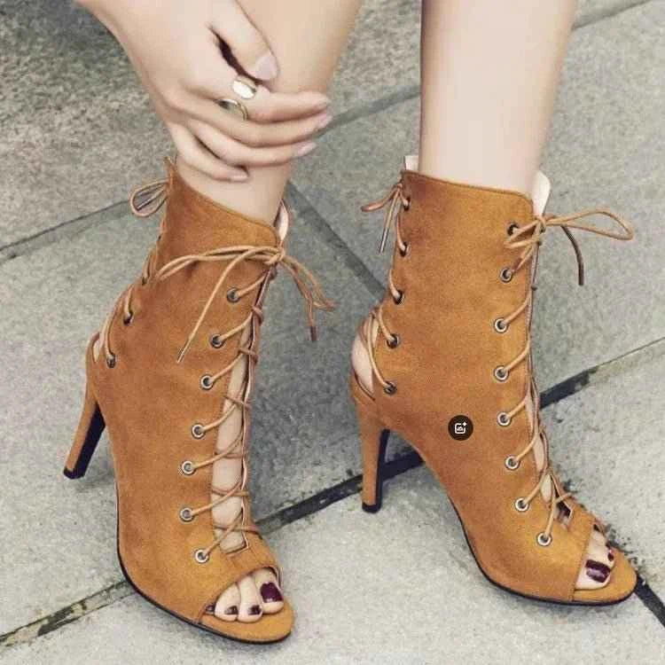 Peep Toe Lace-Up : High Heel Boots