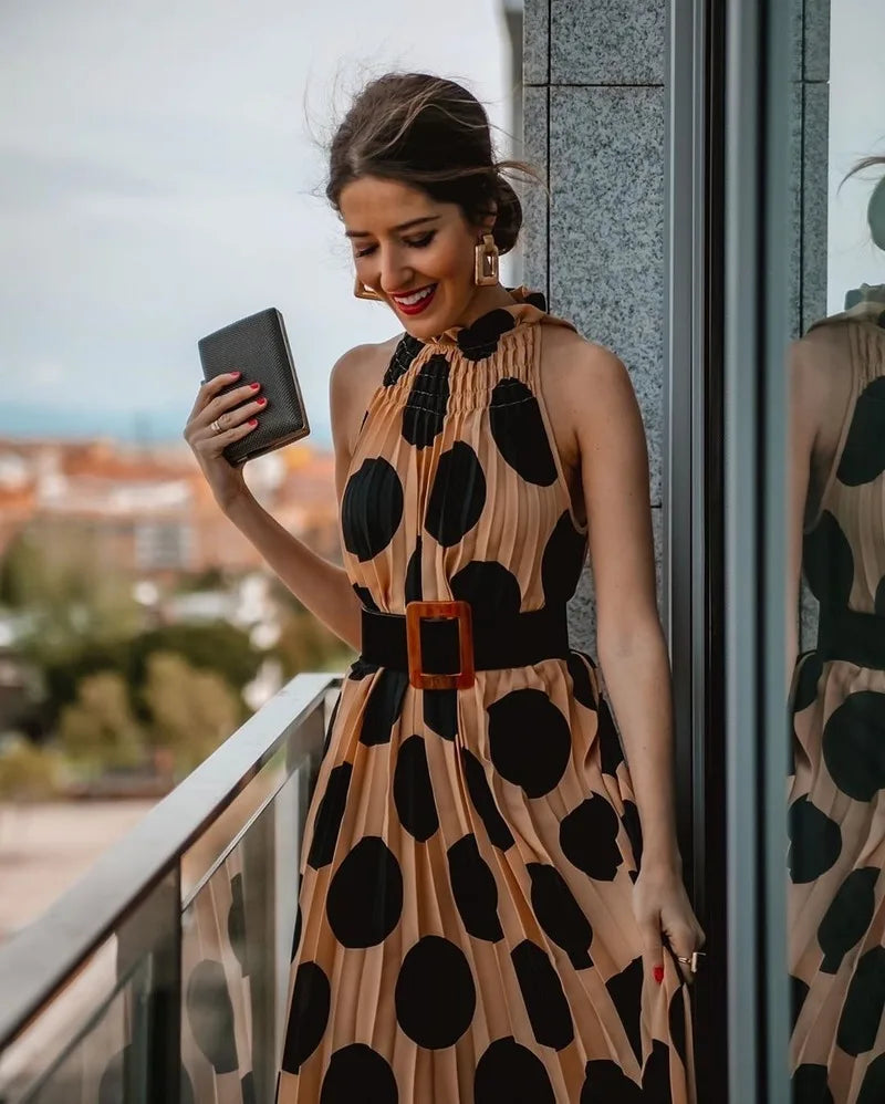 Woman Pleated Elegant Sleeveless A-line Dress