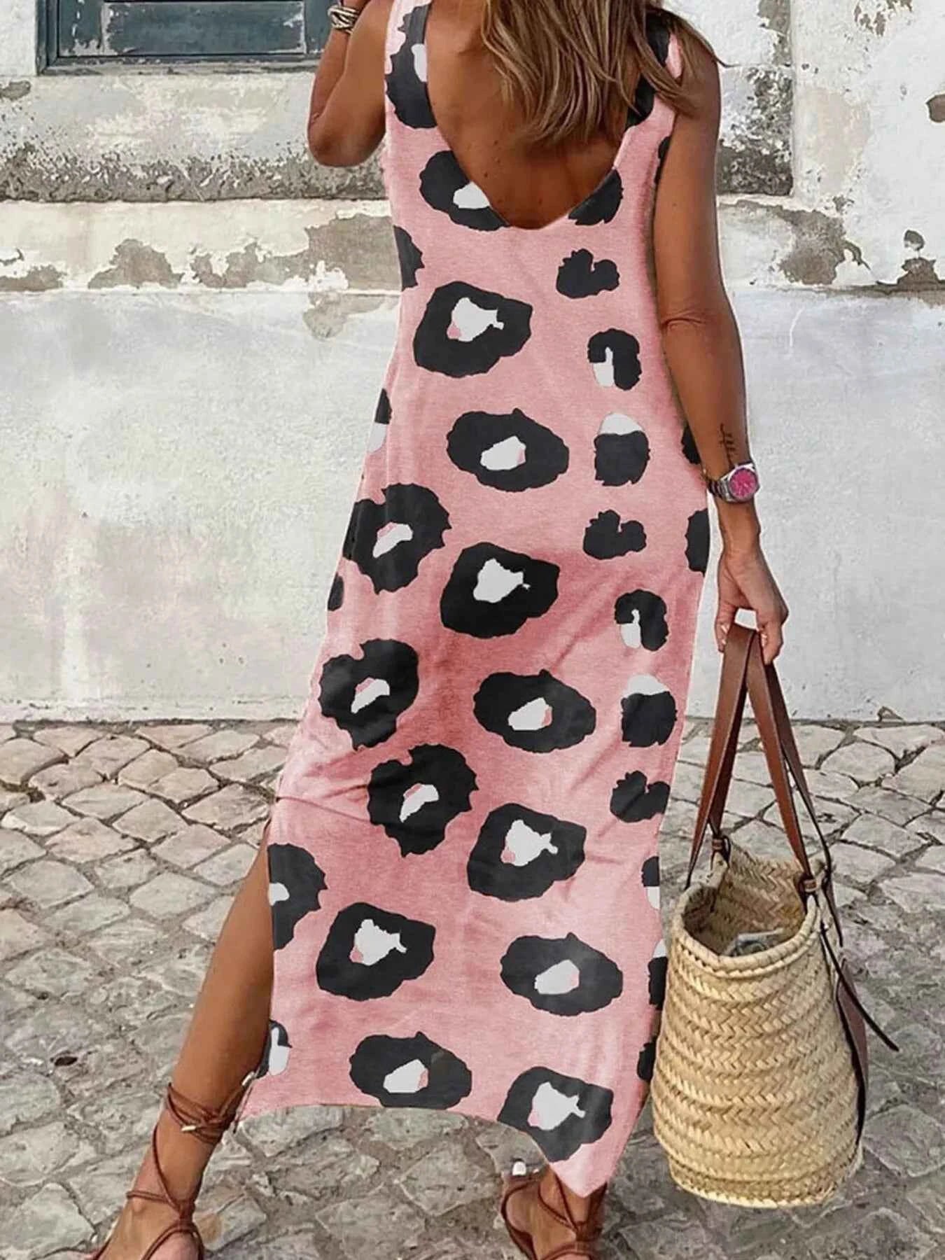Slit Leopard Sleeveless : Maxi Dress