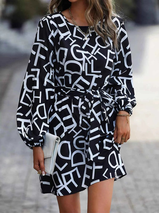 Letter Print Balloon : Long Sleeve Dress