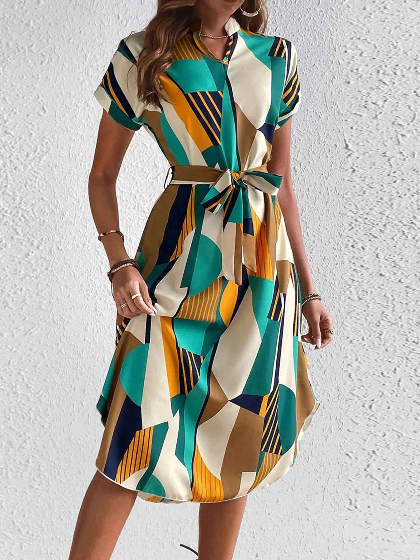 Stylish Tie Waist : Short Sleeve Dress