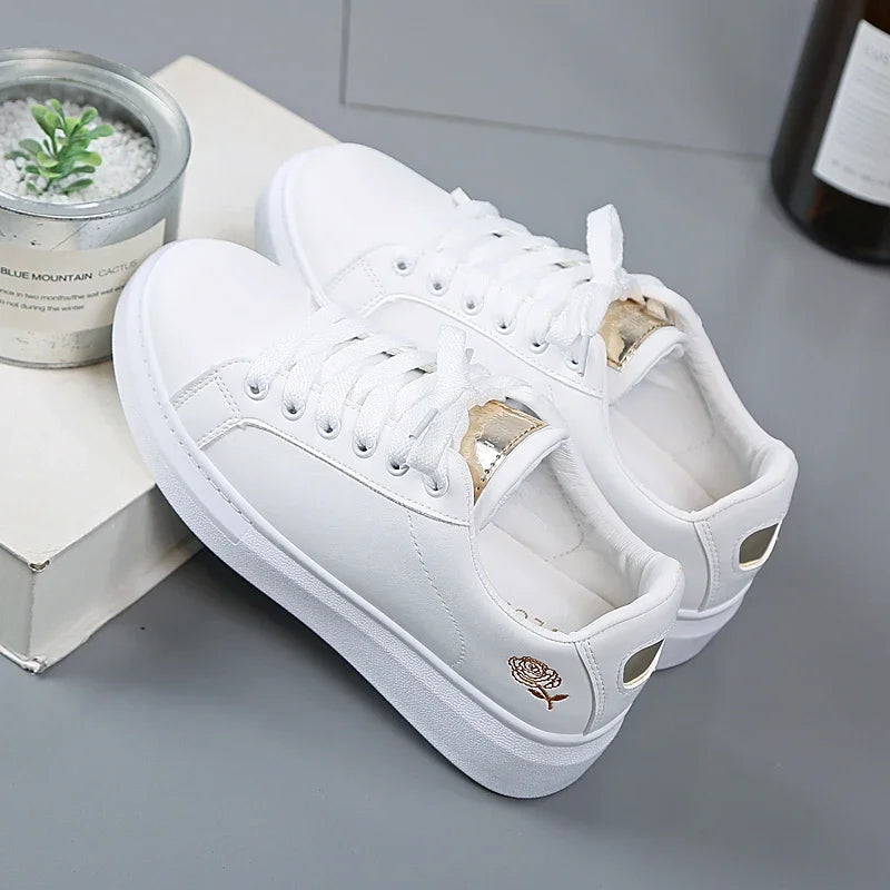 Women Casual Shoes New Spring Fashion Embroidered White Breathable Flower Lace-Up Sneakers White Tenis Feminino Flat  Zapatillas eprolo
