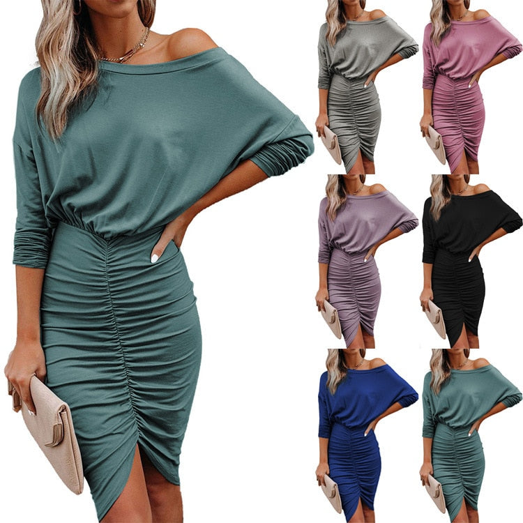 Women Sexy Ruffle Neck Dress