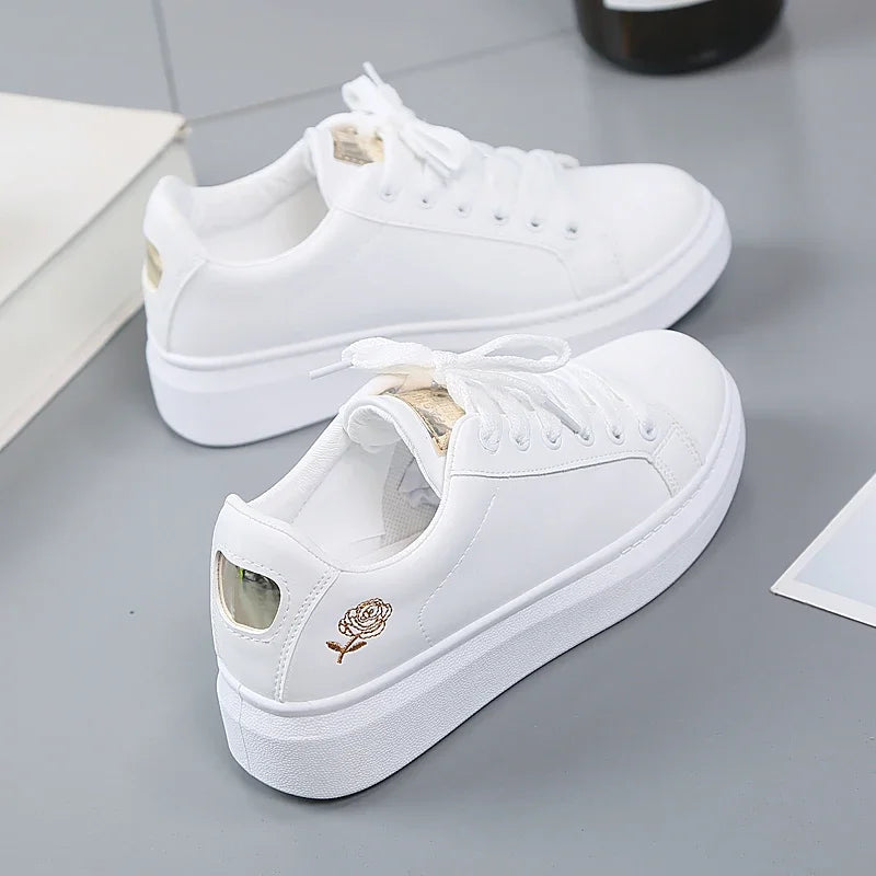 Women Casual Shoes New Spring Fashion Embroidered White Breathable Flower Lace-Up Sneakers White Tenis Feminino Flat  Zapatillas eprolo
