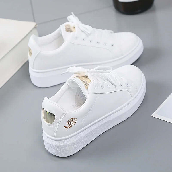 Women Casual Shoes New Spring Fashion Embroidered White Breathable Flower Lace-Up Sneakers White Tenis Feminino Flat  Zapatillas eprolo