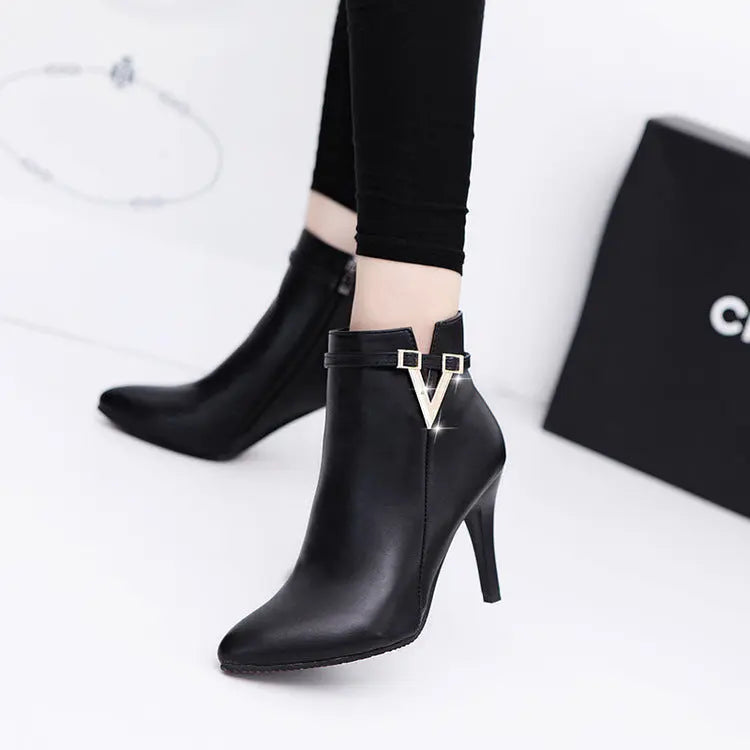 Thin High Heels Pointed Toe Leather Zipper Ankle Boots ꫀꪶꫀᧁꪖꪀᥴꫀ꠸ᠻꪗ~ 𝔈𝔪𝔟𝔯𝔞𝔠𝔢 𝔈𝔩𝔢𝔤𝔞𝔫𝔠𝔢