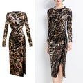 Designer Pencil Split Leopard Midi Dress