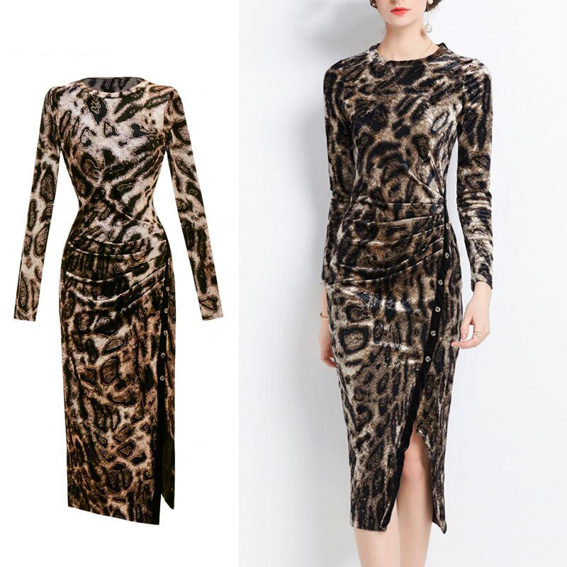 Designer Pencil Split Leopard Midi Dress