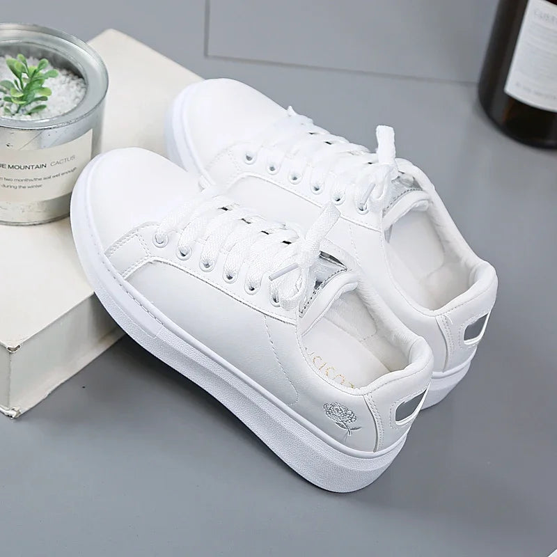 Women Casual Shoes New Spring Fashion Embroidered White Breathable Flower Lace-Up Sneakers White Tenis Feminino Flat  Zapatillas eprolo