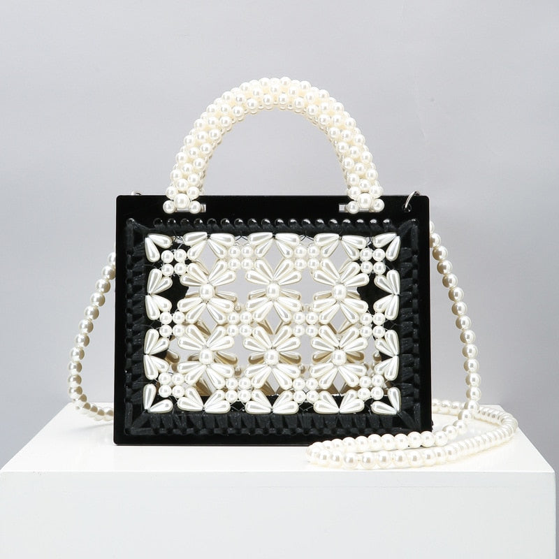 Luxury Acrylic Pearl Evening Clutch Bags Women Handmade Beaded Clear Purses And Handbags Ladies Woven Shoulder Bag Wedding Party eprolo