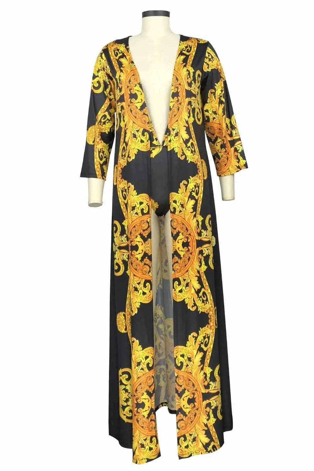 Printed Plunge One-Piece : Cover Up Swim Set