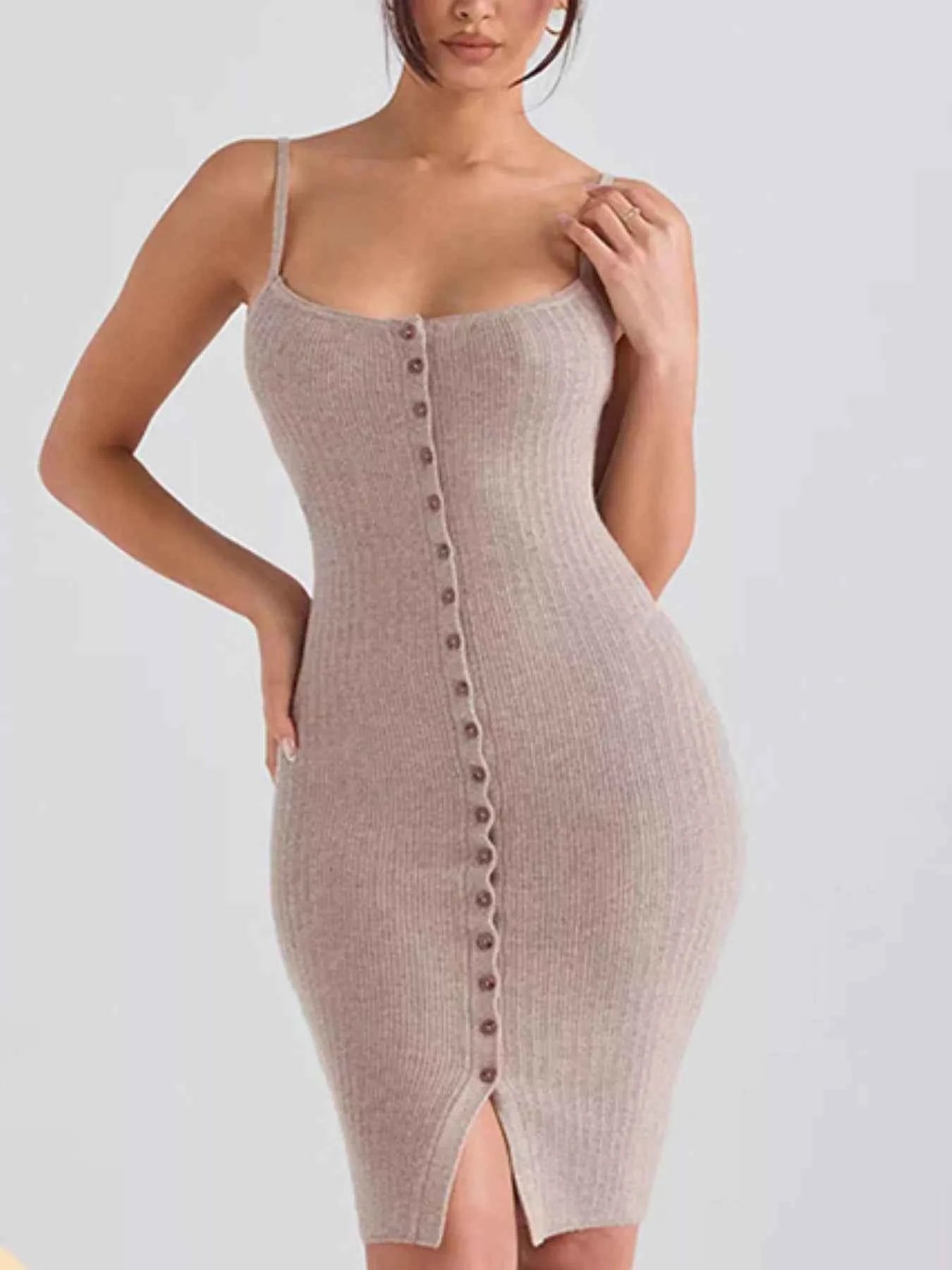 Stylish Ribbed Button-Front : Bodycon Dress
