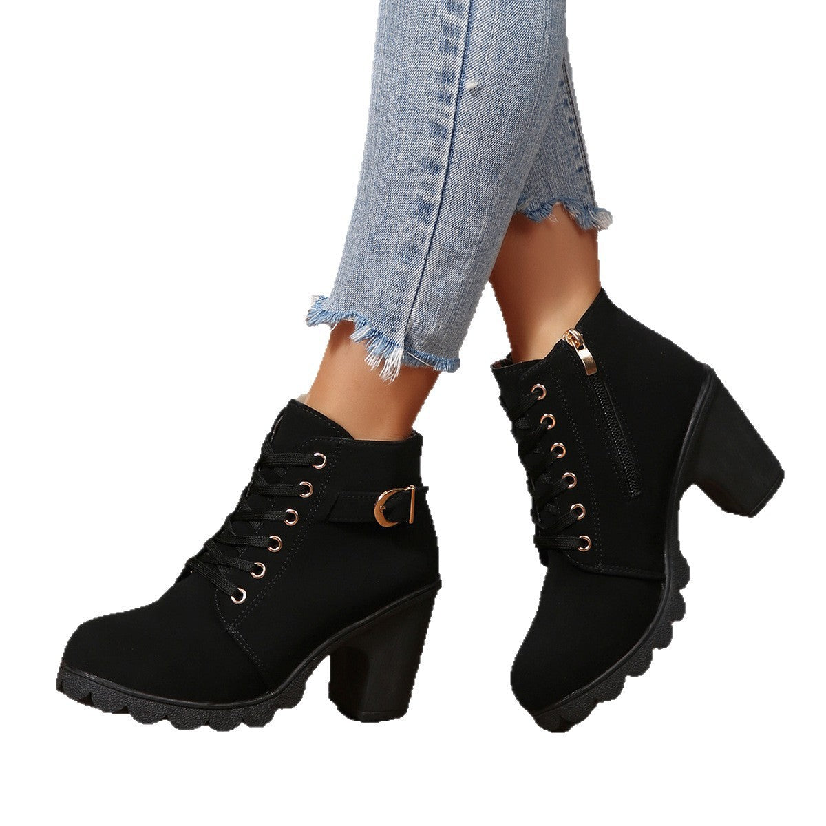 Womens Chunky Heel Leather Boots