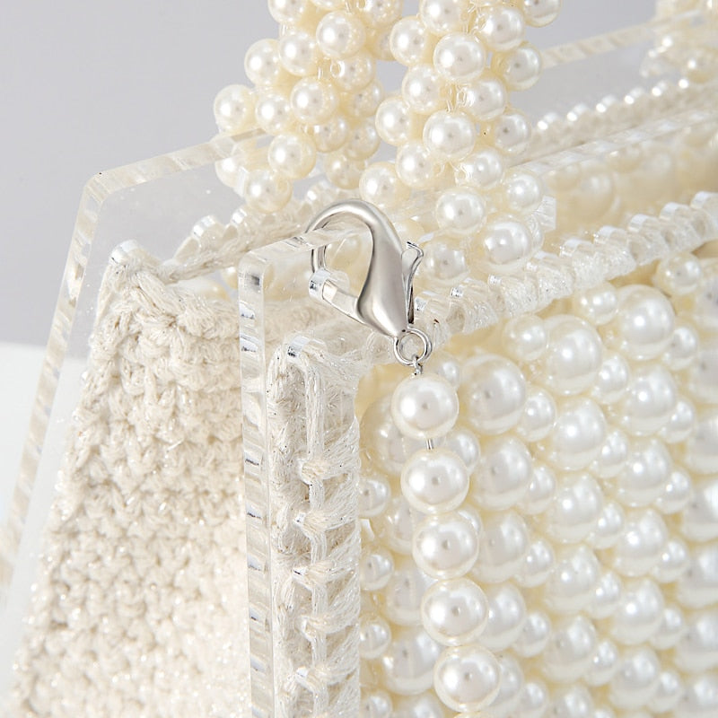Luxury Acrylic Pearl Evening Clutch Bags Women Handmade Beaded Clear Purses And Handbags Ladies Woven Shoulder Bag Wedding Party eprolo