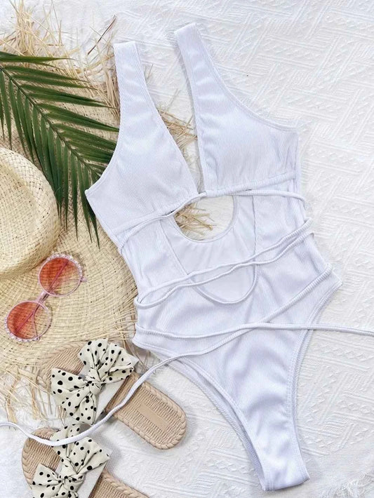 Ribbed Lace Up : One-Piece Swimsuit