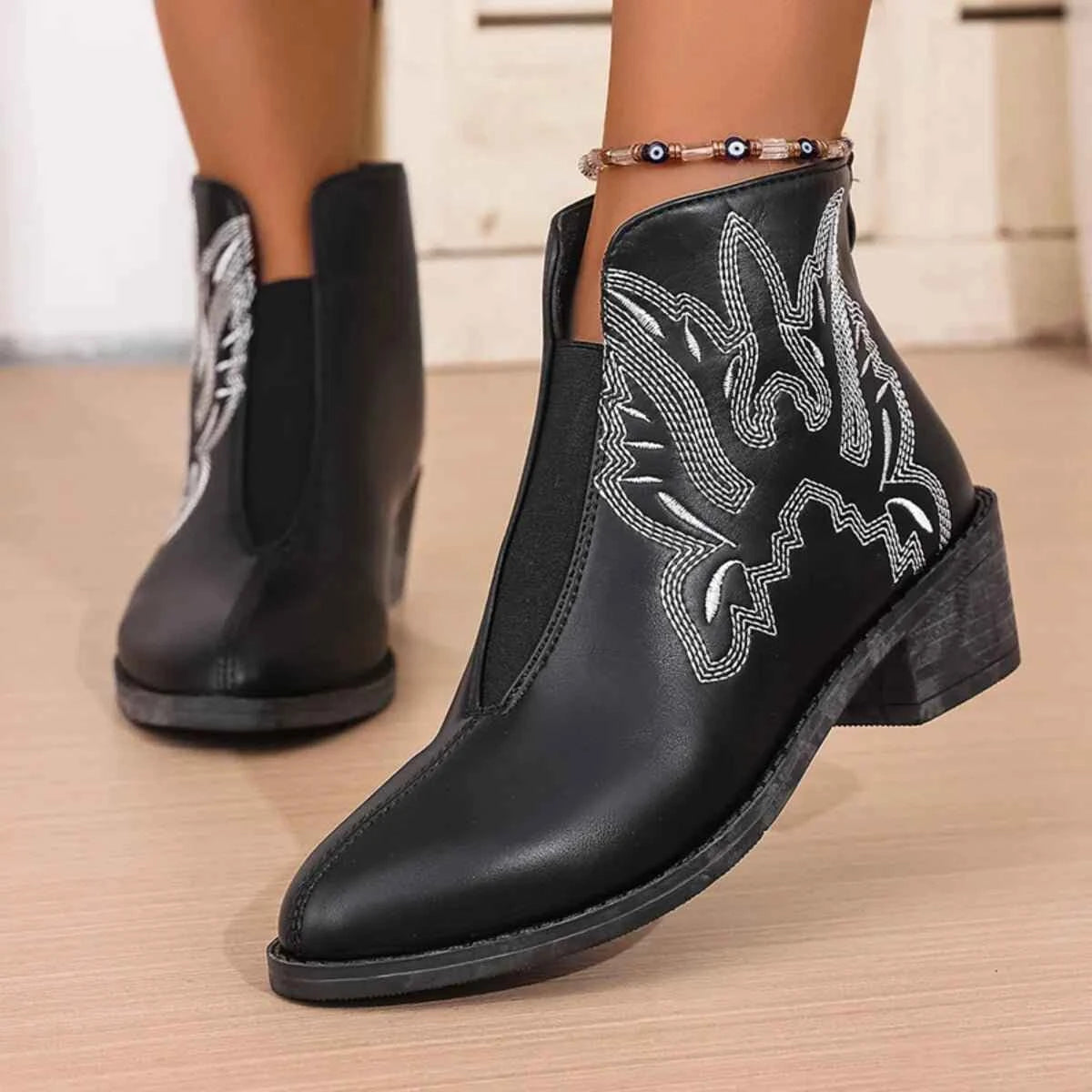 Western Embroidered Ankle Boots