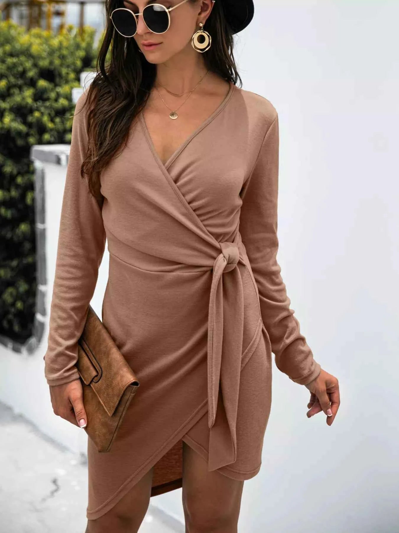 Surplice Long Sleeve : Side Tie Dress