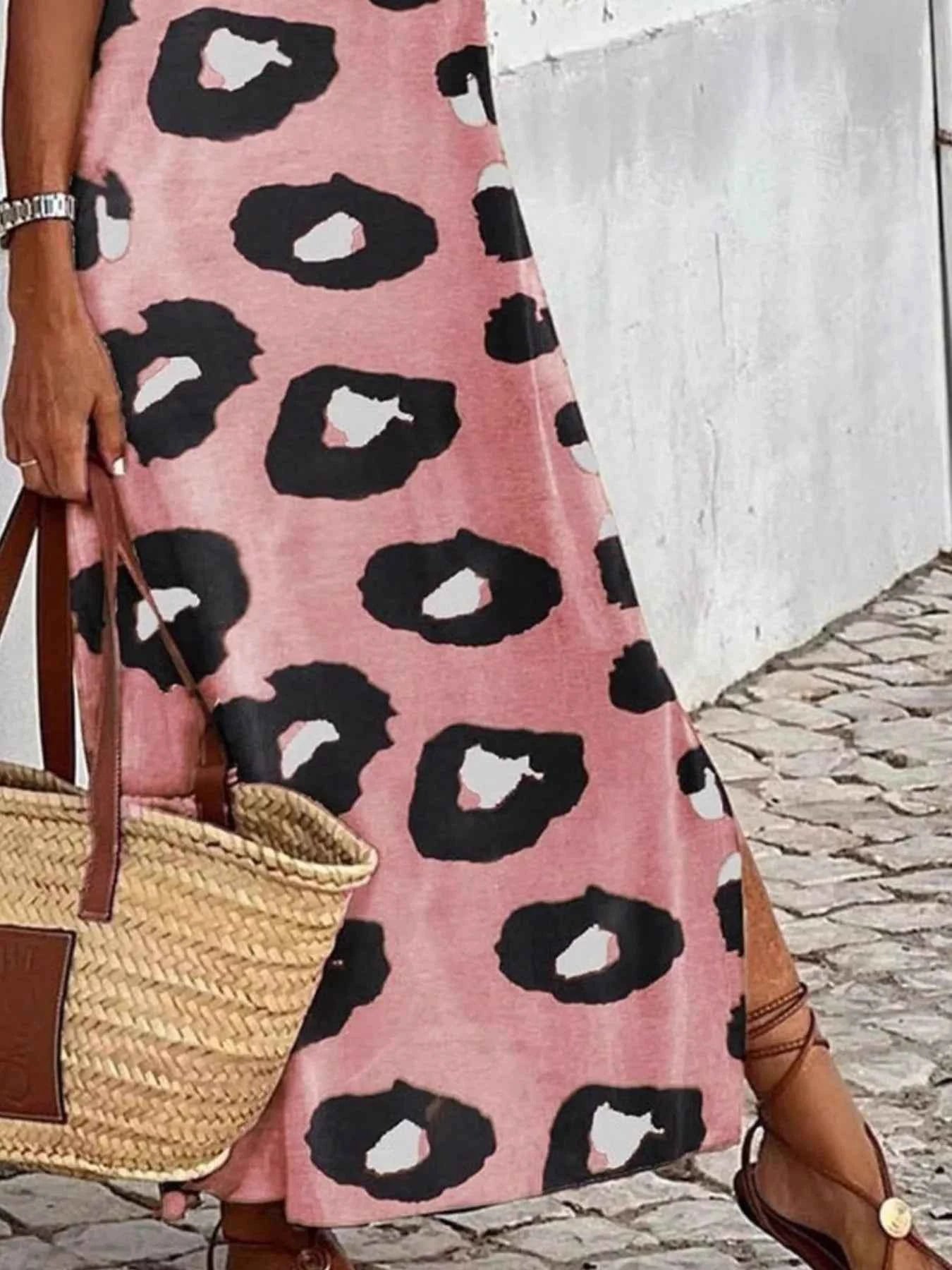 Slit Leopard Sleeveless : Maxi Dress