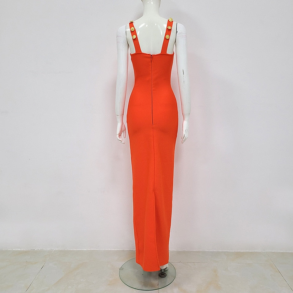 Designer Sexy Orange Long Maxi Bandage Dress