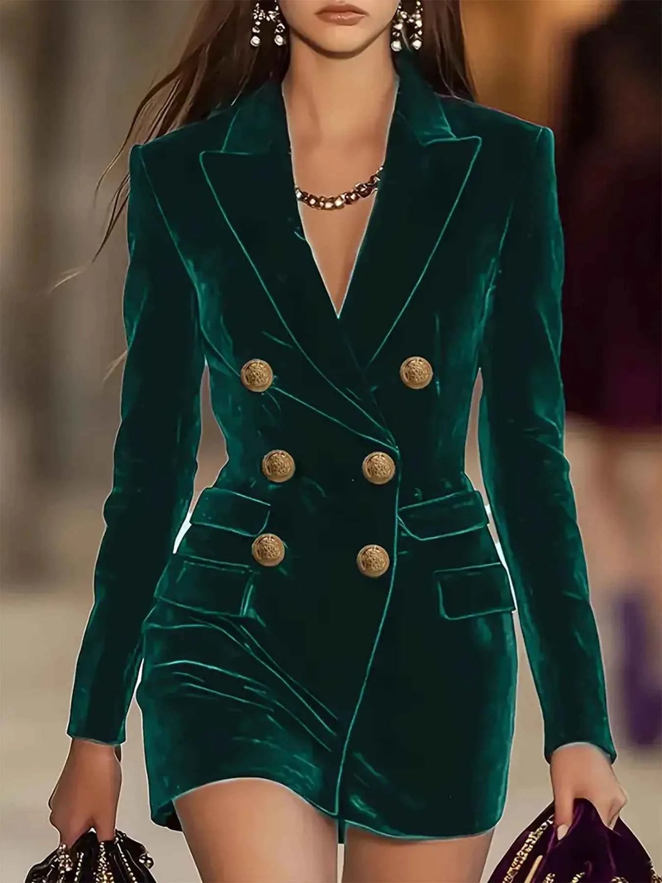 Velvet Double-Breasted : Blazer Dress