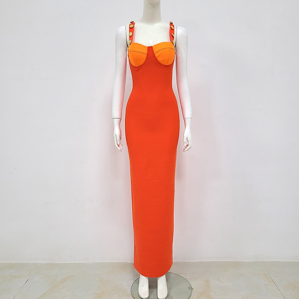 Designer Sexy Orange Long Maxi Bandage Dress