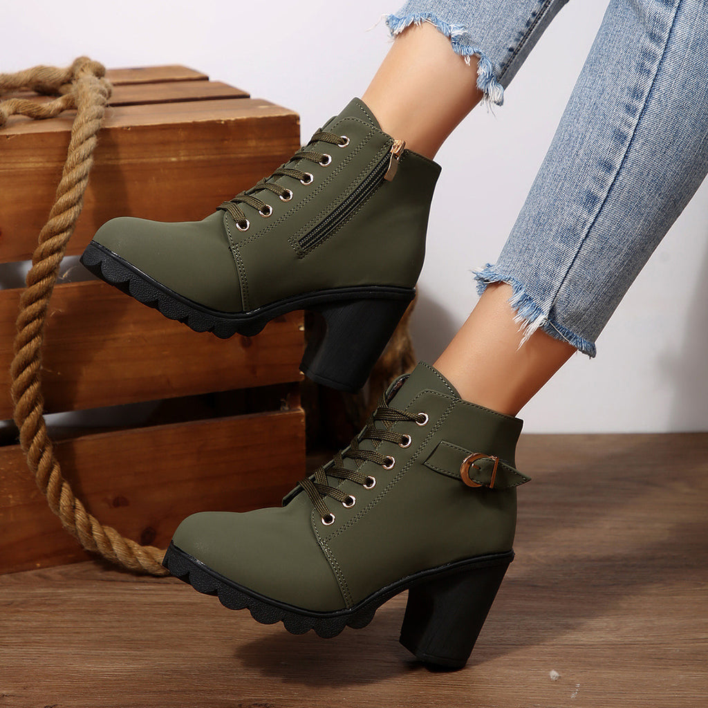 Womens Chunky Heel Leather Boots