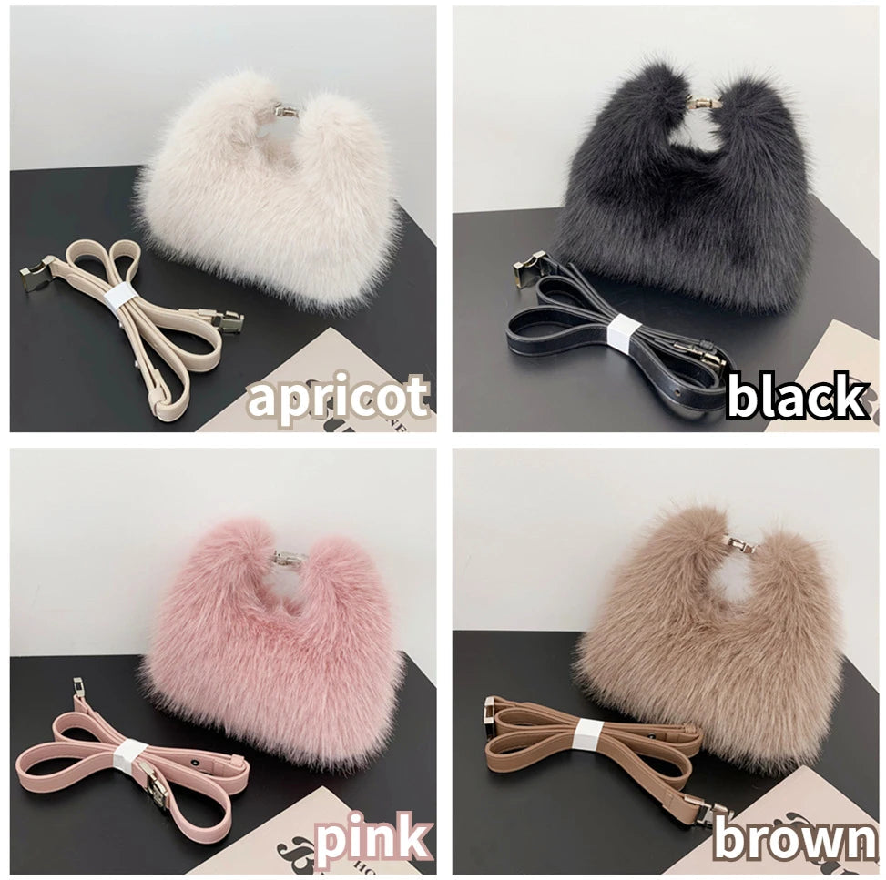 Luxury Faux Fur Ladies Shoulder Bags Soft Plush Female Evening Clutch Purse Handbags Women's Small Tote Fluffy Crossbody Bag eprolo