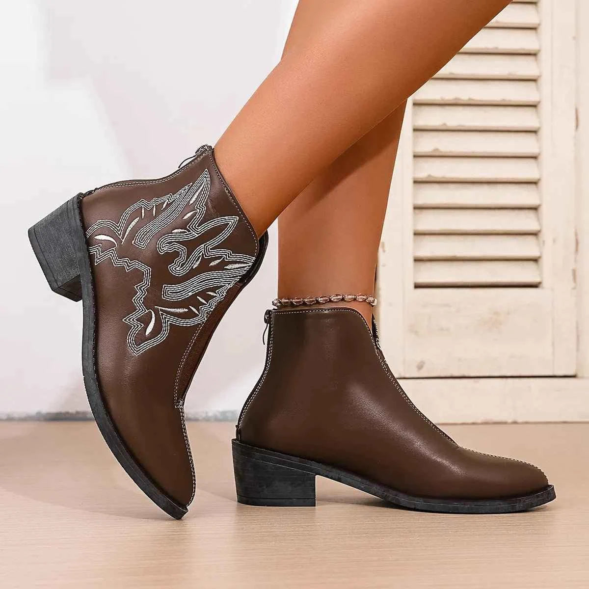 Western Embroidered Ankle Boots