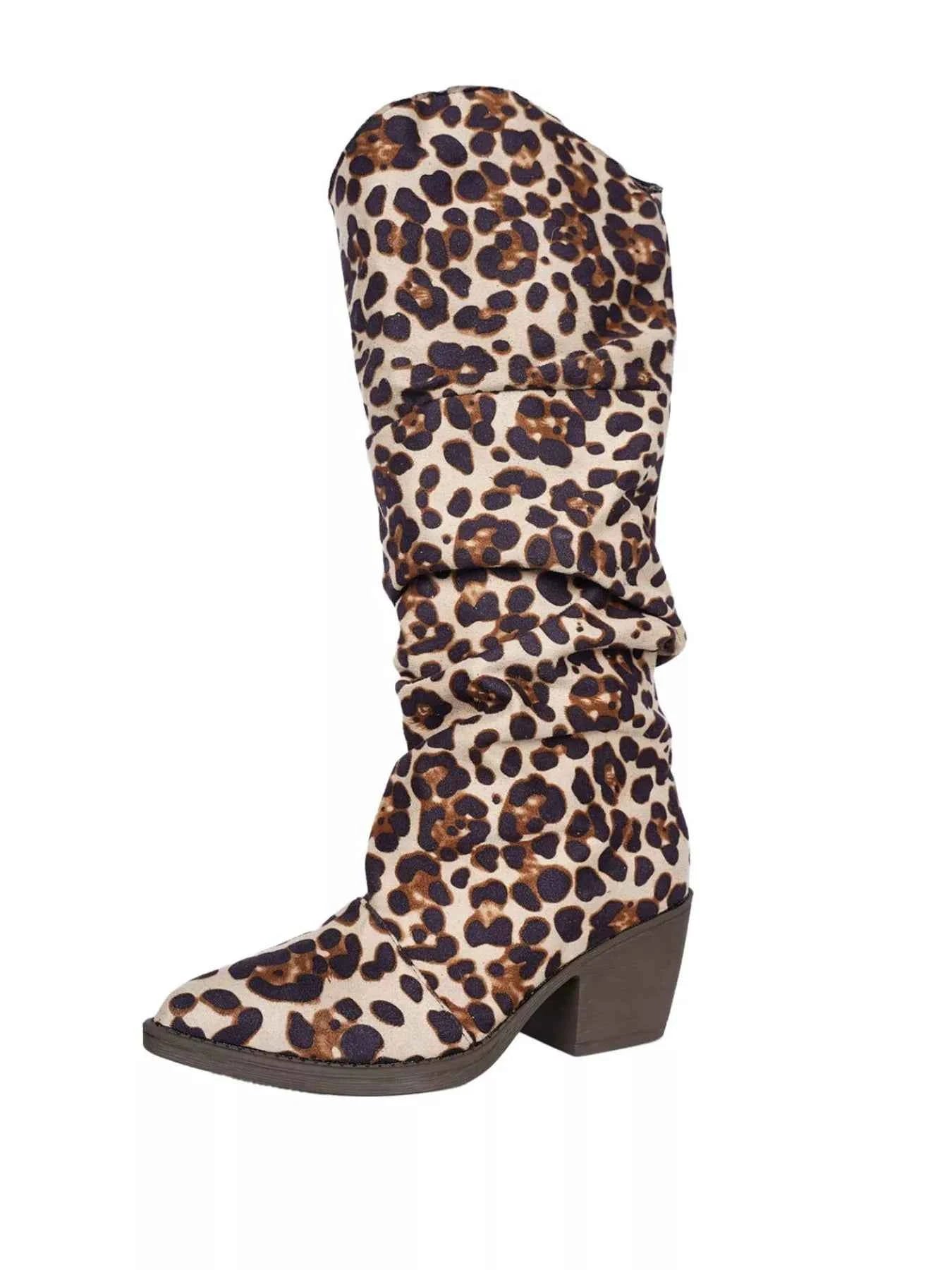 Cowboy Leopard Point Toe : Block Heels Boots