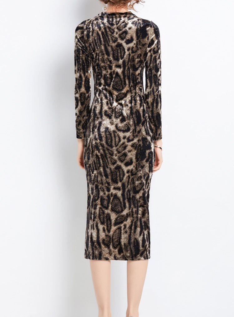Designer Pencil Split Leopard Midi Dress