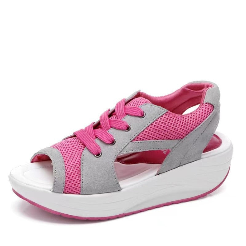 Summer Women Sandales Fashion Shoes Casual Flat Peep Toe Contrast Paneled Cutout Lace-up Muffin Sandals Platform Sport Sandalias eprolo
