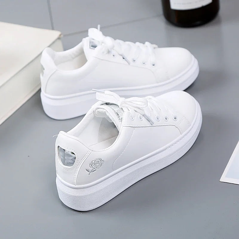 Women Casual Shoes New Spring Fashion Embroidered White Breathable Flower Lace-Up Sneakers White Tenis Feminino Flat  Zapatillas eprolo