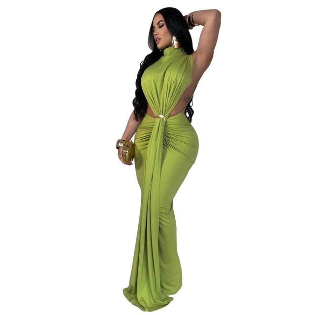 European Sexy Side Split : Sleeveless Fashion Dress green