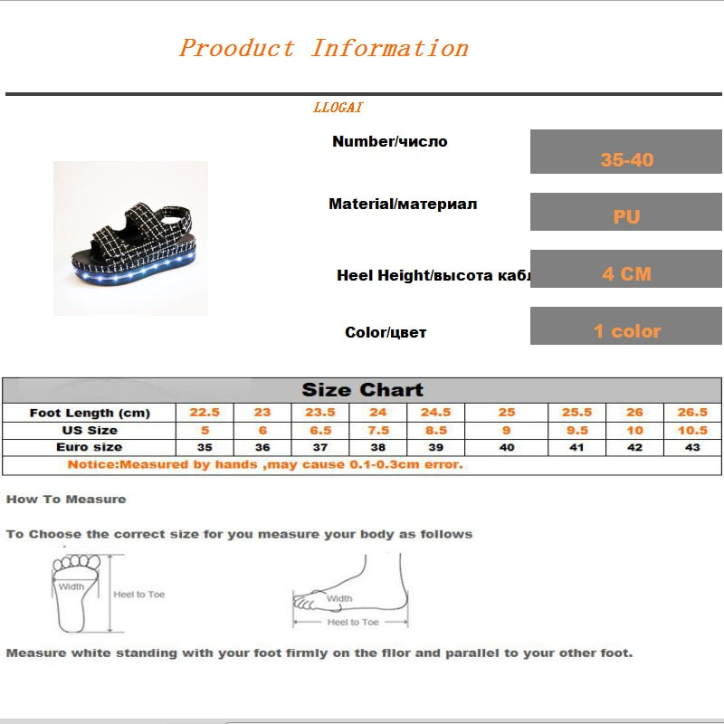 Summer Fashion LED Flash Colorful Flats Sandals Open Toe Platform Sandals Shoes Women Casual Shoes Ladies Beach Shoes eprolo