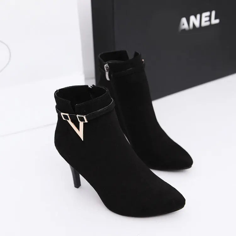 Thin High Heels Pointed Toe Leather Zipper Ankle Boots ꫀꪶꫀᧁꪖꪀᥴꫀ꠸ᠻꪗ~ 𝔈𝔪𝔟𝔯𝔞𝔠𝔢 𝔈𝔩𝔢𝔤𝔞𝔫𝔠𝔢