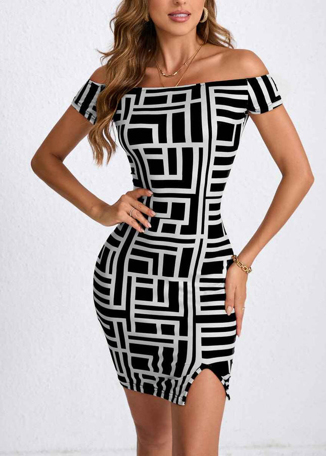 Stunning European : One-Shoulder Bodycon Dress Black and White