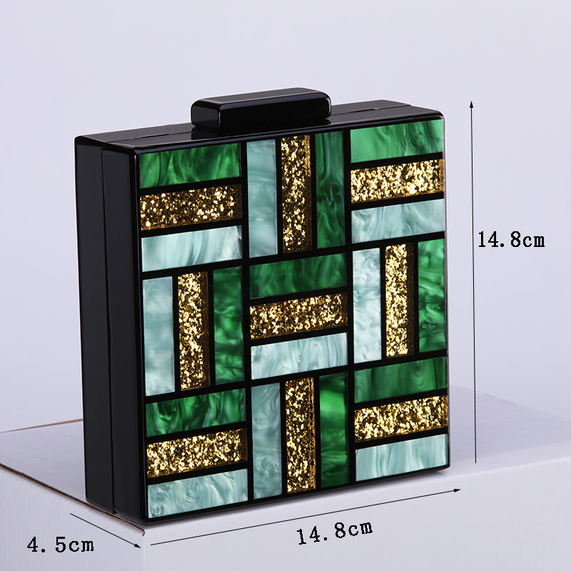 Acrylic Green Gold Luxury Square Handbag ꫀꪶꫀᧁꪖꪀᥴꫀ꠸ᠻꪗ~ 𝔈𝔪𝔟𝔯𝔞𝔠𝔢 𝔈𝔩𝔢𝔤𝔞𝔫𝔠𝔢