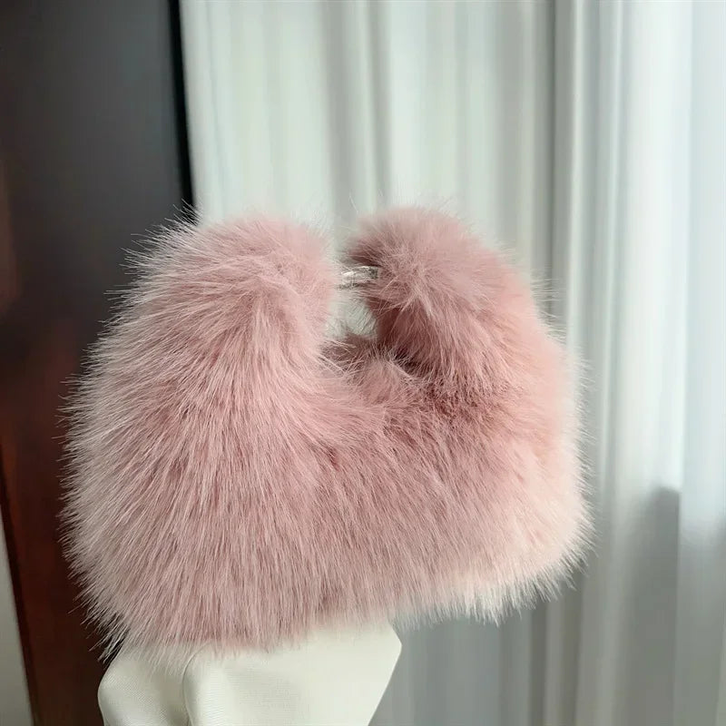 Luxury Faux Fur Ladies Shoulder Bags Soft Plush Female Evening Clutch Purse Handbags Women's Small Tote Fluffy Crossbody Bag eprolo