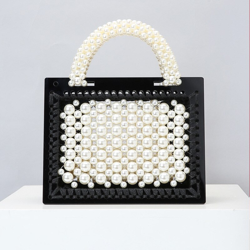Luxury Acrylic Pearl Evening Clutch Bags Women Handmade Beaded Clear Purses And Handbags Ladies Woven Shoulder Bag Wedding Party eprolo
