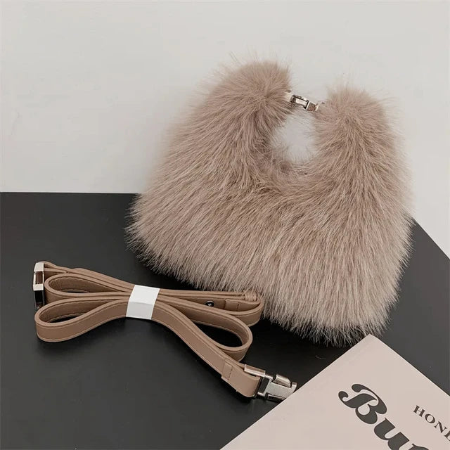 Luxury Faux Fur Ladies Shoulder Bags Soft Plush Female Evening Clutch Purse Handbags Women's Small Tote Fluffy Crossbody Bag eprolo