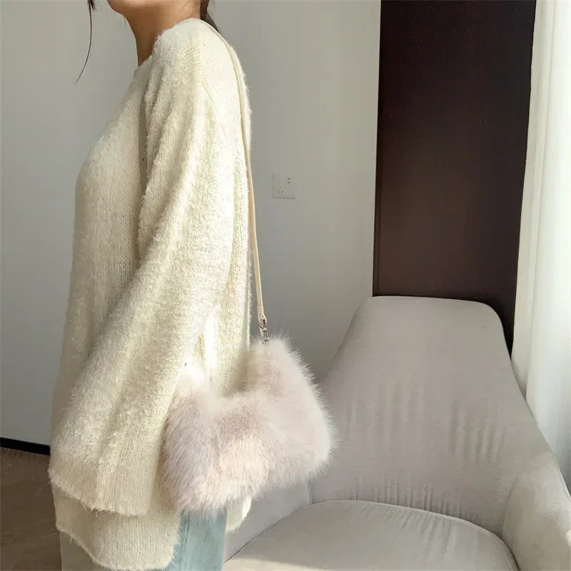 Luxury Faux Fur Ladies Shoulder Bags Soft Plush Female Evening Clutch Purse Handbags Women's Small Tote Fluffy Crossbody Bag eprolo