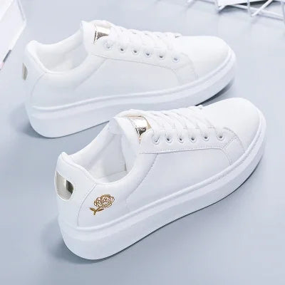 Women Casual Shoes New Spring Fashion Embroidered White Breathable Flower Lace-Up Sneakers White Tenis Feminino Flat  Zapatillas eprolo