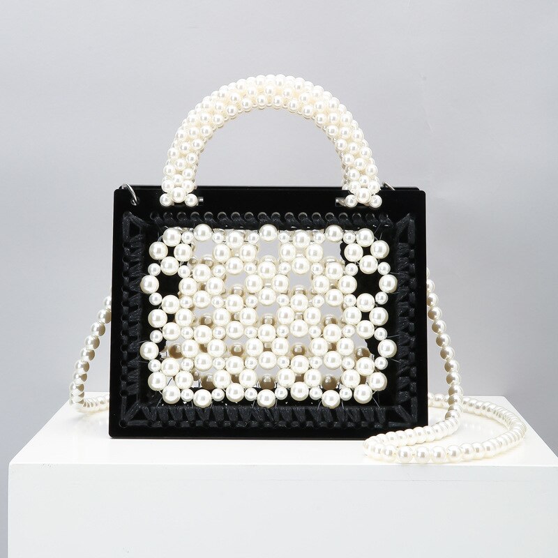 Luxury Acrylic Pearl Evening Clutch Bags Women Handmade Beaded Clear Purses And Handbags Ladies Woven Shoulder Bag Wedding Party eprolo