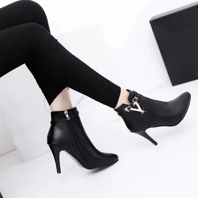 Thin High Heels Pointed Toe Leather Zipper Ankle Boots ꫀꪶꫀᧁꪖꪀᥴꫀ꠸ᠻꪗ~ 𝔈𝔪𝔟𝔯𝔞𝔠𝔢 𝔈𝔩𝔢𝔤𝔞𝔫𝔠𝔢