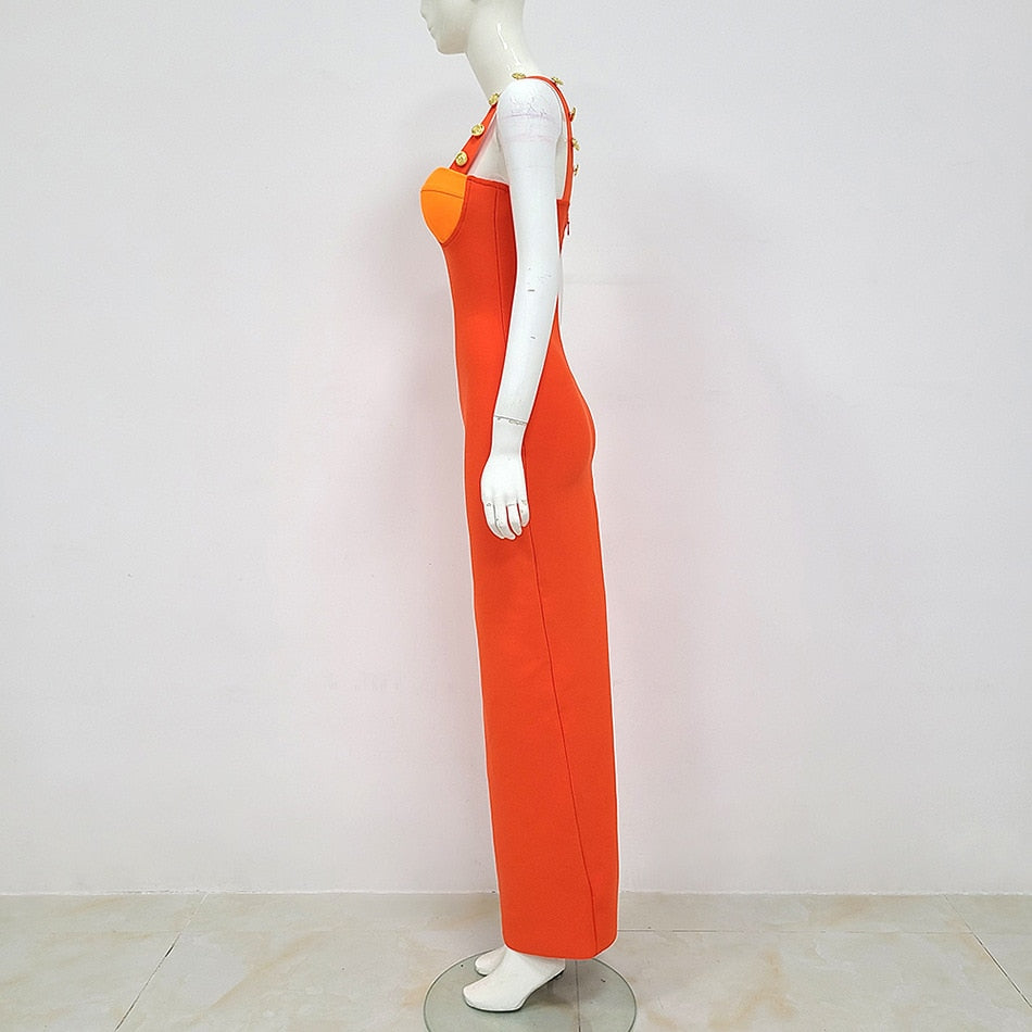 Designer Sexy Orange Long Maxi Bandage Dress