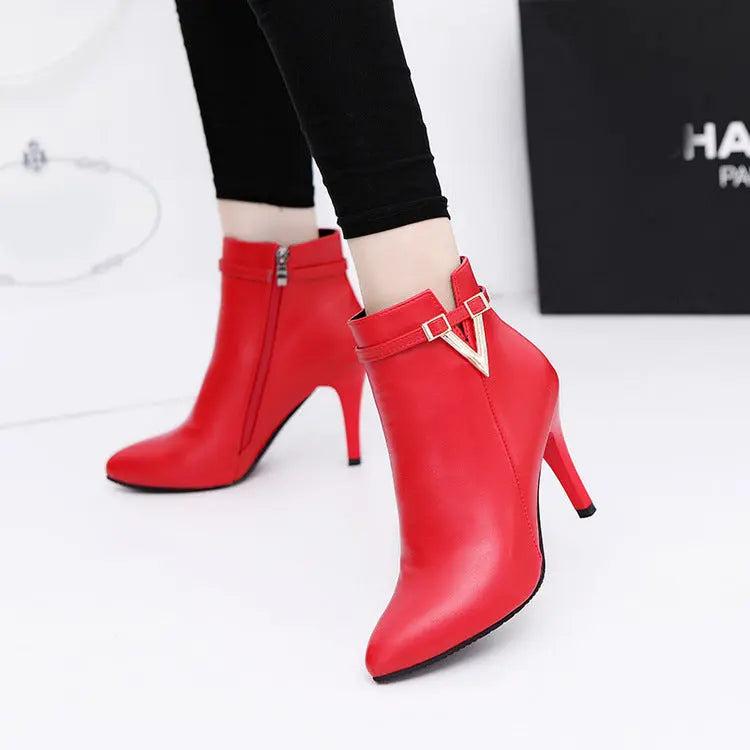 Thin High Heels Pointed Toe Leather Zipper Ankle Boots ꫀꪶꫀᧁꪖꪀᥴꫀ꠸ᠻꪗ~ 𝔈𝔪𝔟𝔯𝔞𝔠𝔢 𝔈𝔩𝔢𝔤𝔞𝔫𝔠𝔢