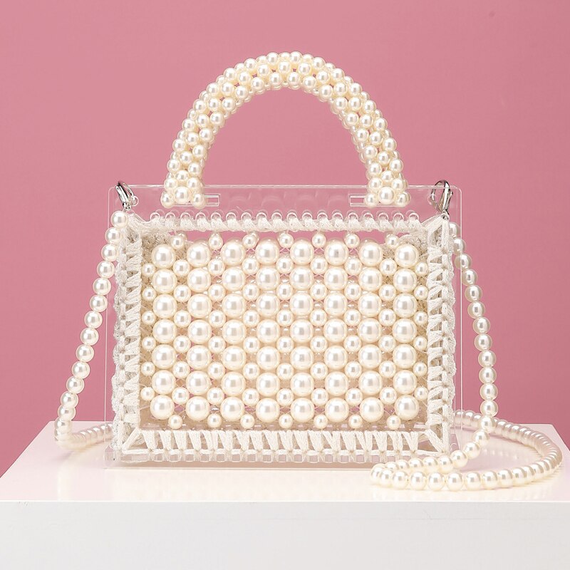 Luxury Acrylic Pearl Evening Clutch Bags Women Handmade Beaded Clear Purses And Handbags Ladies Woven Shoulder Bag Wedding Party eprolo