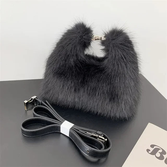Luxury Faux Fur Ladies Shoulder Bags Soft Plush Female Evening Clutch Purse Handbags Women's Small Tote Fluffy Crossbody Bag eprolo
