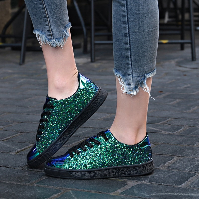 Women Casual Flat Lace-Up Bling Glitter Fashion Shoesa ꫀꪶꫀᧁꪖꪀᥴꫀ꠸ᠻꪗ~ 𝔈𝔪𝔟𝔯𝔞𝔠𝔢 𝔈𝔩𝔢𝔤𝔞𝔫𝔠𝔢