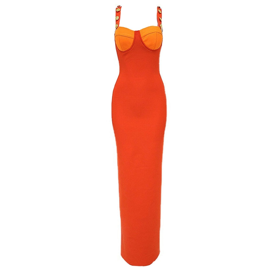 Designer Sexy Orange Long Maxi Bandage Dress